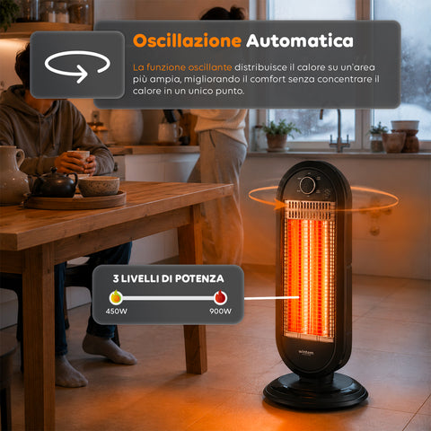 Stufa Elettrica Flare Oscillante con Tecnologia al Carbonio e Antiribaltamento