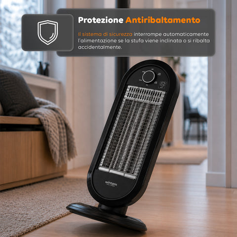 Stufa Elettrica Flare Oscillante con Tecnologia al Carbonio e Antiribaltamento