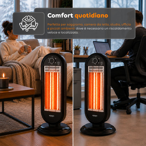 Stufa Elettrica Flare Oscillante con Tecnologia al Carbonio e Antiribaltamento