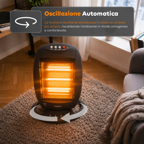 Tuck Stufa Alogena 1200W – 3 Elementi e Oscillazione Automatica