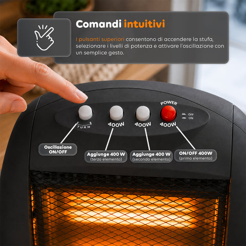 Tuck Stufa Alogena 1200W – 3 Elementi e Oscillazione Automatica