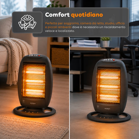 Tuck Stufa Alogena 1200W – 3 Elementi e Oscillazione Automatica