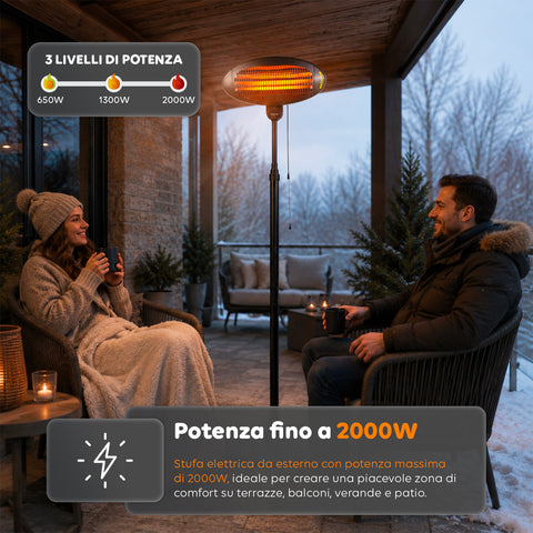 Stufa da Esterno Ignis 2000W Regolabile in Altezza e 3 Livelli di Riscaldamento