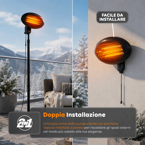 Stufa da Esterno Ignis 2000W Regolabile in Altezza e 3 Livelli di Riscaldamento
