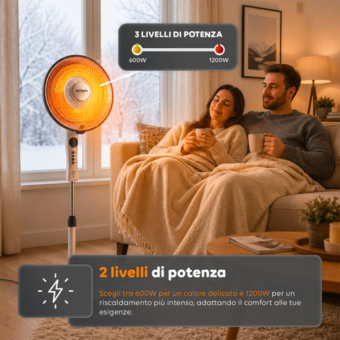 Stufa a Parabola Flux 1100W al Carbonio con Telecomando e Timer