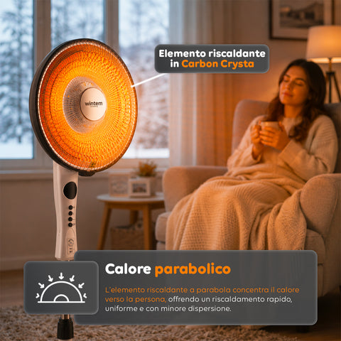 Stufa a Parabola Flux 1100W al Carbonio con Telecomando e Timer