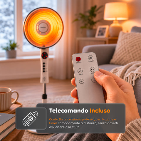 Stufa a Parabola Flux 1100W al Carbonio con Telecomando e Timer