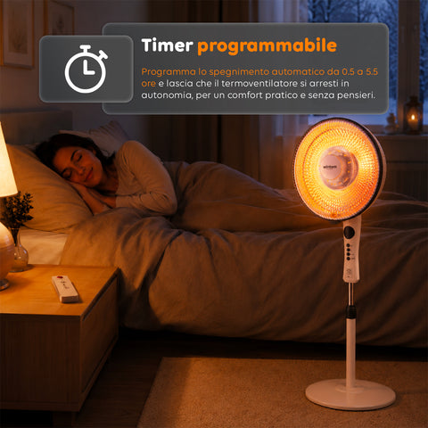 Stufa a Parabola Flux 1100W al Carbonio con Telecomando e Timer