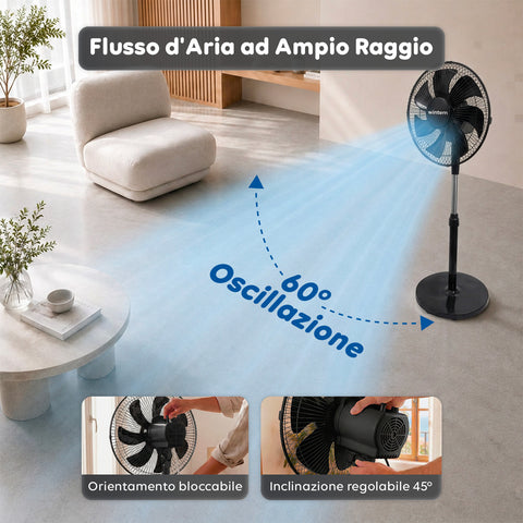 Ventilatore a Piantana 40W con  7 Pale, 3 Velocità, Altezza Regolabile 80-100cm