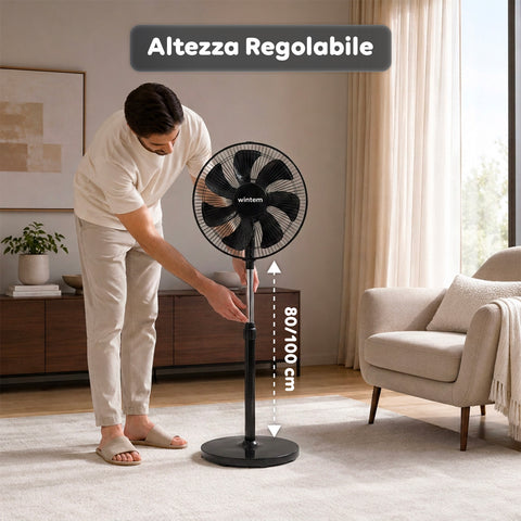 Ventilatore a Piantana 40W con  7 Pale, 3 Velocità, Altezza Regolabile 80-100cm