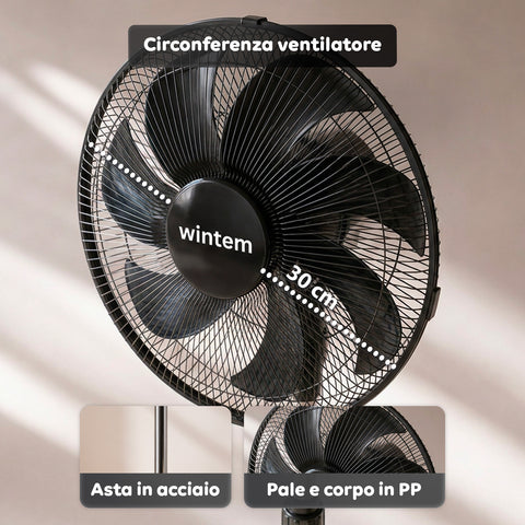 Ventilatore a Piantana 40W con  7 Pale in PP, 3 Velocità, Altezza Regolabile 80-100cm – Oscillazione Orizzontale 60° e Inclinazione 45°