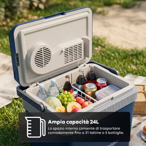 Borsa Frigo Elettrica 24L Caldo/Freddo –  Rinfresca fino a -18°C sotto Ambiente e Riscalda fino a 65°C (40/50W)