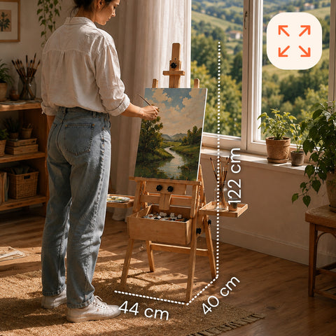 Cavalletto da Pittore in Faggio 122x44x40 cm con Altezza Regolabile