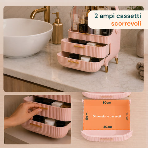 Porta Trucco Impermeabile con Maniglia Rotante e 3 Scomparti in Diverse Colorazioni