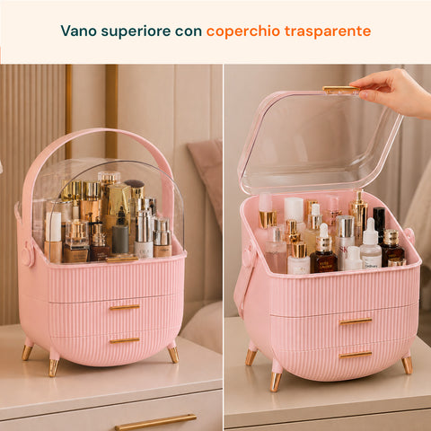 Porta Trucco Impermeabile con Maniglia Rotante e 3 Scomparti in Diverse Colorazioni