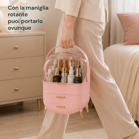 Porta Trucco Impermeabile con Maniglia Rotante e 3 Scomparti in Diverse Colorazioni