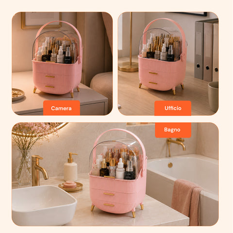Porta Trucco Impermeabile con Maniglia Rotante e 3 Scomparti in Diverse Colorazioni