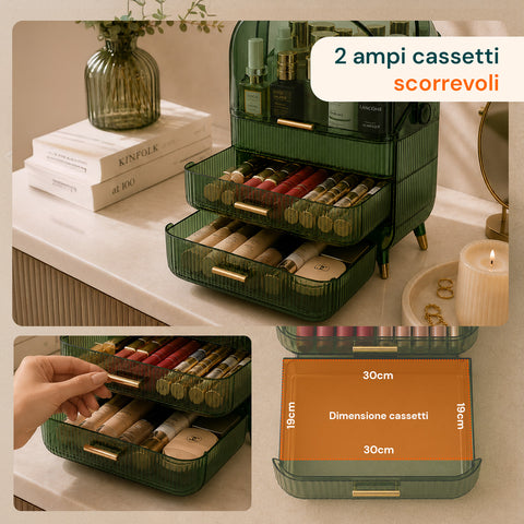 Porta Trucco Impermeabile con Maniglia Rotante e 3 Scomparti in Diverse Colorazioni