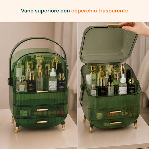 Porta Trucco Impermeabile con Maniglia Rotante e 3 Scomparti in Diverse Colorazioni