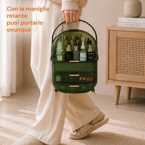 Porta Trucco Impermeabile con Maniglia Rotante e 3 Scomparti in Diverse Colorazioni
