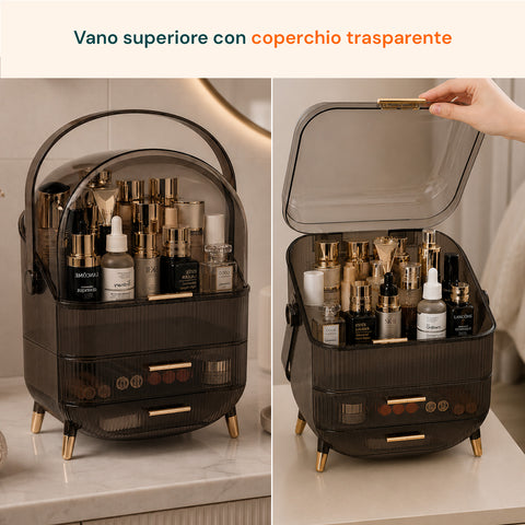 Porta Trucco Impermeabile con Maniglia Rotante e 3 Scomparti in Diverse Colorazioni