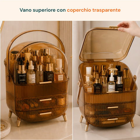 Porta Trucco Impermeabile con Maniglia Rotante e 3 Scomparti in Diverse Colorazioni