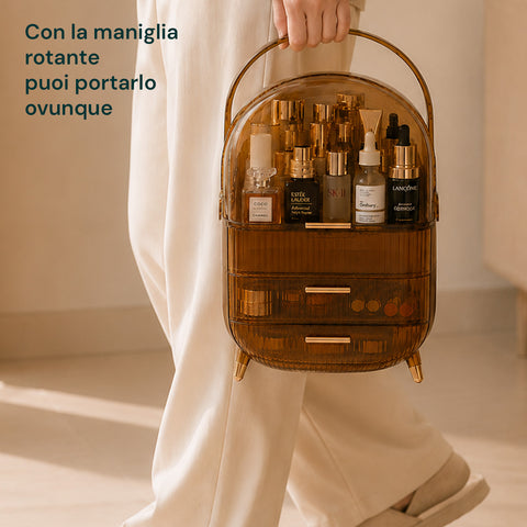 Porta Trucco Impermeabile con Maniglia Rotante e 3 Scomparti in Diverse Colorazioni