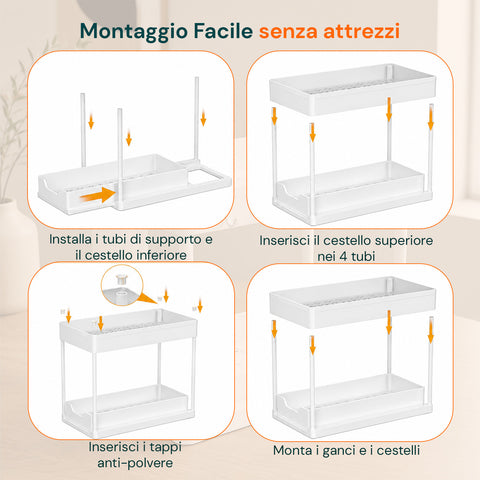 Organizer Multiuso 40x21,5x37cm con Ripiani e Accessori Inclusi