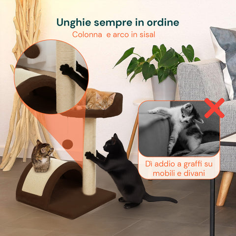 Tiragraffi per Gatti 50 cm con Arco in Sisal e Gioco Pendente