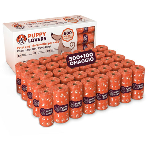 600 Sacchetti per Cani Biodegradabili per Bisogni – Formato Scorta 500+100 Omaggio – 40 Rotoli da 15 Sacchetti – Dimensioni 22x33cm Spessore  0,01 mm