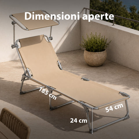 Lettino Prendisole Pieghevole in Tessuto Oxford – Rinforzi in Alluminio, Parasole Girevole 360° e Schienale Reclinabile 0-60° – Portata 100kg