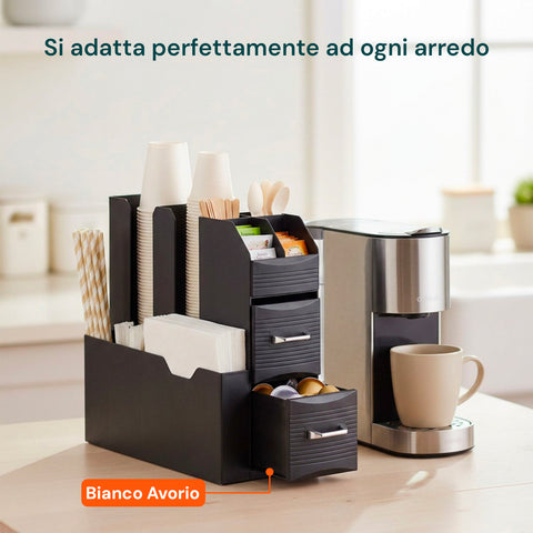 Organizer Porta Capsule Porta Cialde 9 Scomparti e 2 Cassetti Multiuso Nero