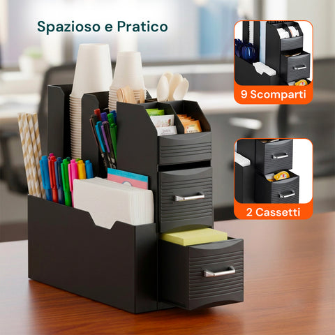 Organizer Porta Capsule Porta Cialde 9 Scomparti e 2 Cassetti Multiuso Nero