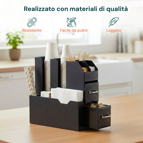 Organizer Porta Capsule Porta Cialde 9 Scomparti e 2 Cassetti Multiuso Nero