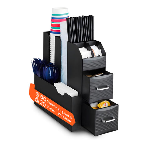 Organizer Porta Capsule Porta Cialde 9 Scomparti e 2 Cassetti Multiuso Nero