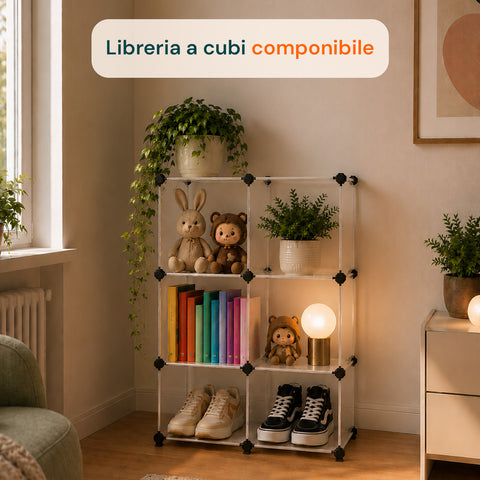 Libreria a Cubi Componibili 6 Ripiani Resistente ed Elegante