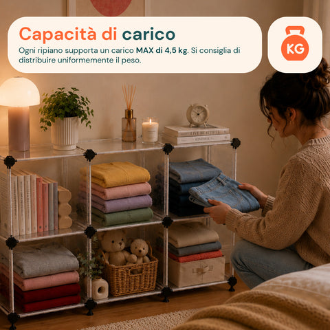 Libreria a Cubi Componibili 6 Ripiani Resistente ed Elegante