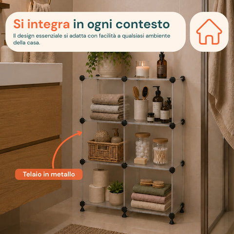 Libreria a Cubi Componibili 6 Ripiani Resistente ed Elegante
