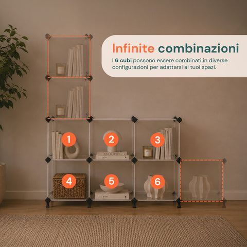 Libreria a Cubi Componibili 6 Ripiani Resistente ed Elegante