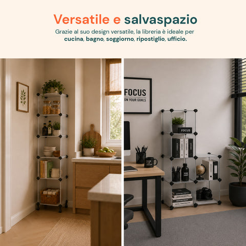 Libreria a Cubi Componibili 6 Ripiani Resistente ed Elegante