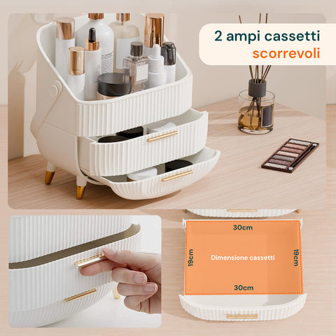 Porta Trucco Impermeabile con Maniglia Rotante e 3 Scomparti in Diverse Colorazioni