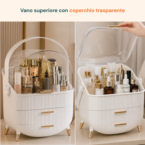 Porta Trucco Impermeabile con Maniglia Rotante e 3 Scomparti in Diverse Colorazioni