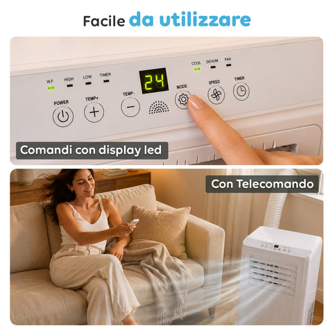 Condizionatore Portatile 9000 BTU 3 in 1 in ABS con Telecomando (Classe A R290), 895W + Timer 24h