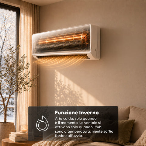 Climatizzatore 9000/12000/18000 BTU, A+/A++, Gas R32, Wi-Fi, Unità Interna ed Esterna, Display LED