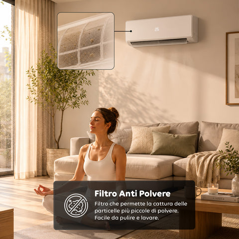 Climatizzatore 9000/12000/18000 BTU, A+/A++, Gas R32, Wi-Fi, Unità Interna ed Esterna, Display LED