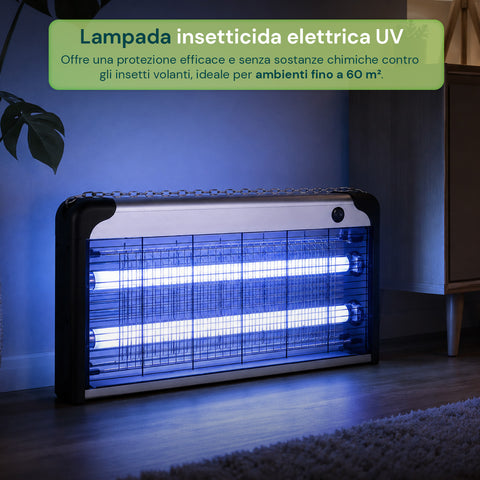 Lampada Insetticida Elettrica 30W Copertura 60m² con Vassoio Rimovibile,  Zanzariera UV LED 8700h Cavo 1 mt e Catena per Fissaggio