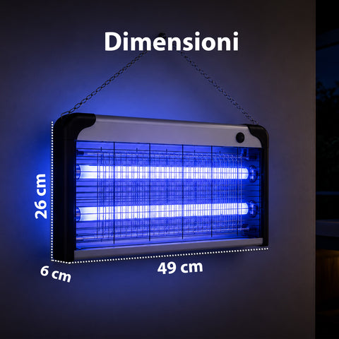 Lampada Insetticida Elettrica 30W Copertura 60m² con Vassoio Rimovibile,  Zanzariera UV LED 8700h Cavo 1 mt e Catena per Fissaggio