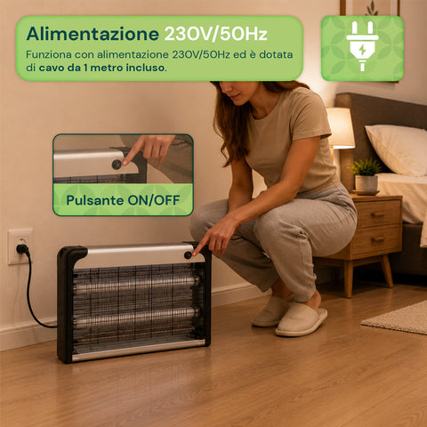 Lampada Insetticida Elettrica 30W Copertura 60m² con Vassoio Rimovibile,  Zanzariera UV LED 8700h Cavo 1 mt e Catena per Fissaggio