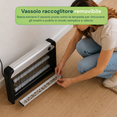 Lampada Insetticida Elettrica 30W Copertura 60m² con Vassoio Rimovibile,  Zanzariera UV LED 8700h Cavo 1 mt e Catena per Fissaggio