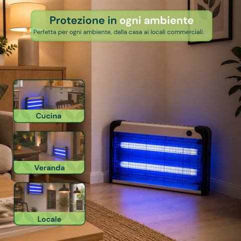 Lampada Insetticida Elettrica 30W Copertura 60m² con Vassoio Rimovibile,  Zanzariera UV LED 8700h Cavo 1 mt e Catena per Fissaggio